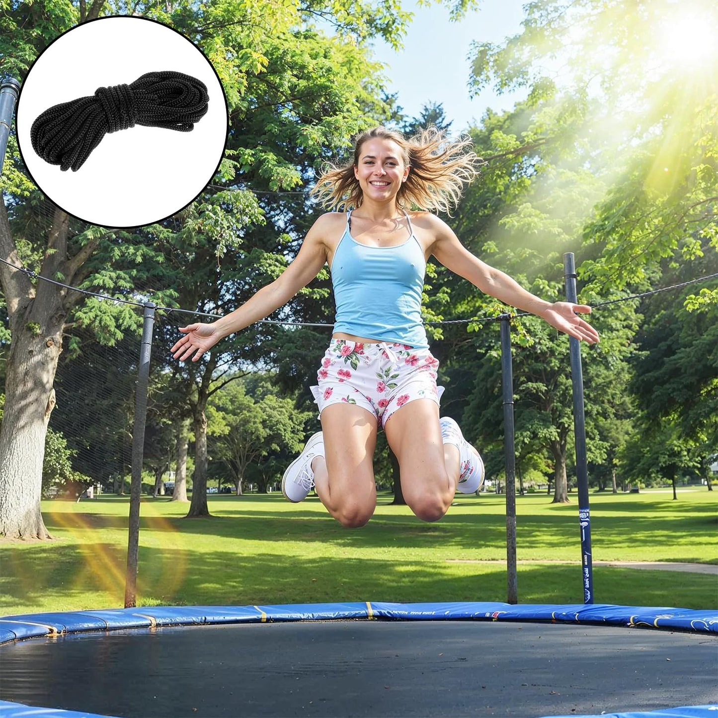 Exircy 6 Pieces Trampoline Net Connection Rope, 16 Feet Each, 0.2 Inch Thick Black Tie Down Rope Replacement Parts Long Safety Trampoline Net Cords for Enclosure Nets