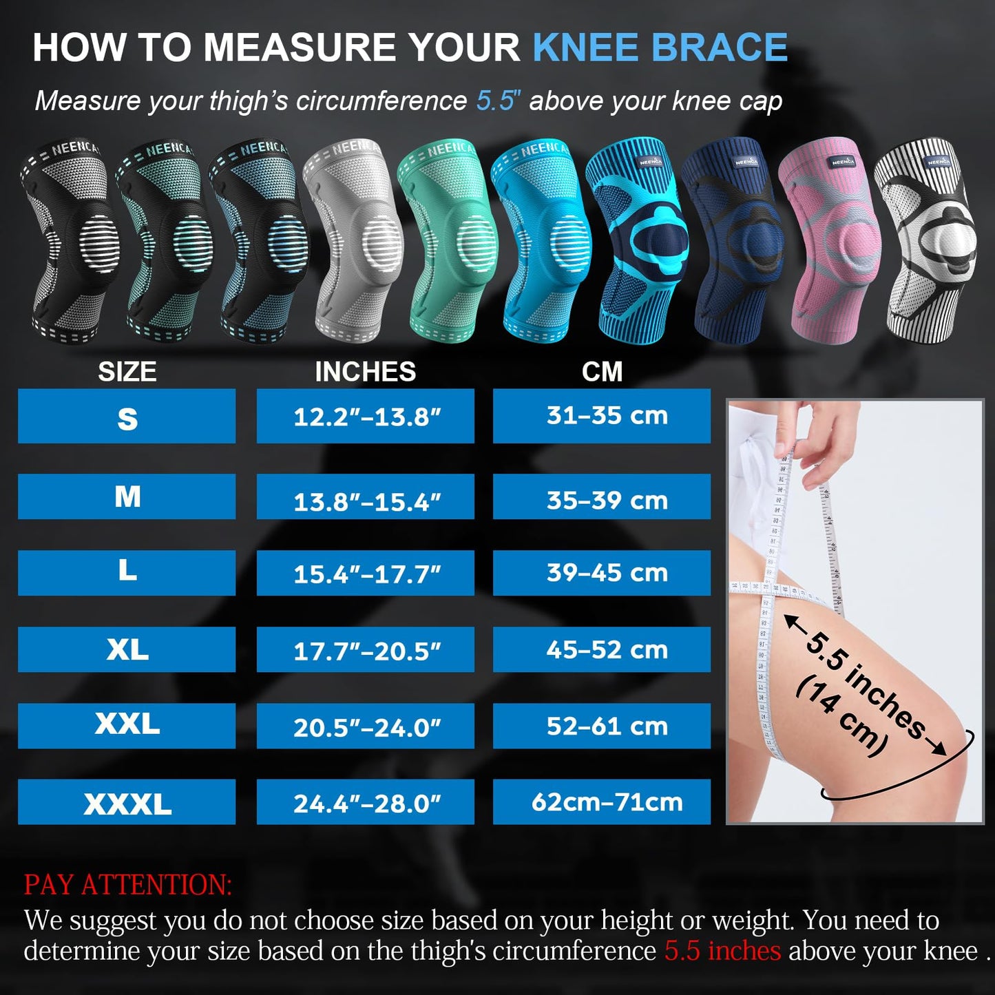 NEENCA Knee Braces for Knee Pain Relief, Compression Knee Sleeves with Patella Gel Pad & Side Stabilizers, Knee Support for Weightlifting, Running, Workout, Arthritis, Meniscus Tear, Men Women. ACE-53