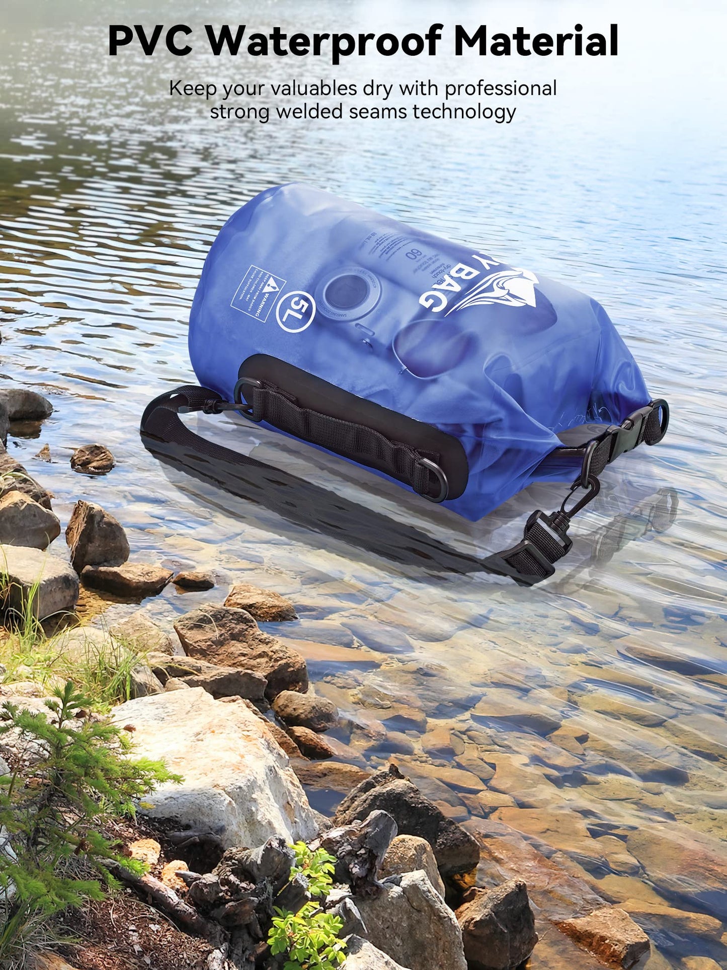HEETA Dry Bag Waterproof for Women Men, Roll Top Lightweight Dry Storage Bag Backpack with Phone Case for Travel Swimming Boating Kayaking Paddle Board Camping Beach Accessories (Bluish Violet, 40L)