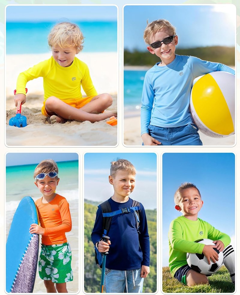Boys UPF 50+ Swim Shirt - Long Sleeve UV Sun Protection Rash Guard | Youth SPF Water Shirt for Beach & Surf