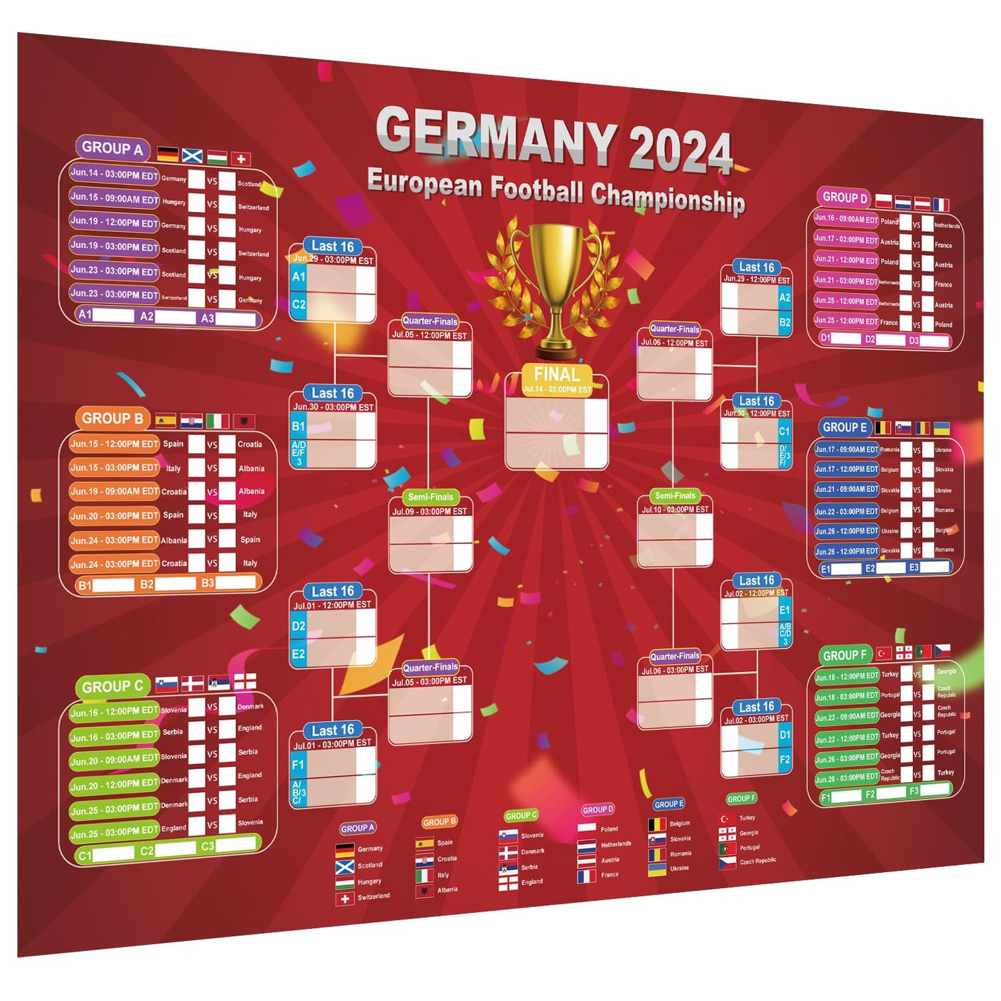 European Cup 2024 Soccer Game Wall Calendar Poster GERMANY 2024 European Football Championship sticker book Football Tournament Schedule Soccer Matches Wall Chart for Home Office bar football club Decorations… (European Cup)