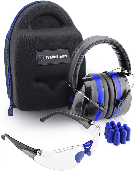 TradeSmart All-in-One Shooting Ear Protection - Comfort+ NRR 28 Earmuffs, Glasses & Earplugs + Carry Case