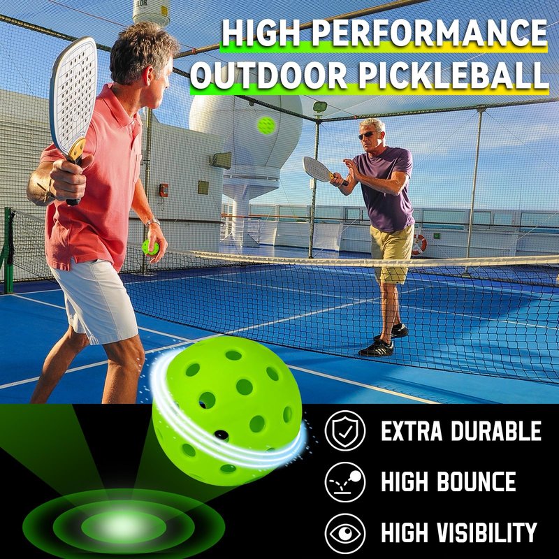 LUCYLANKER Outdoor Pickleball Balls for All Style Paddle & Court, 40 Holes with Mesh Bag & 2 Ball Retrievers, Durable High Visibility USAPA Approved Premium Practice Flight Resistant (Yellow, 12 Pack)
