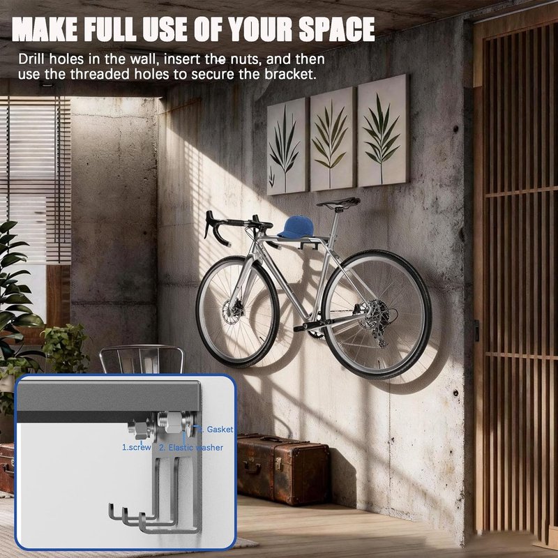 Heavy Duty Bike Wall Mount | Space-Saving Indoor Storage Rack for Road, Mountain & Hybrid Bikes - Holds Up to 66lbs