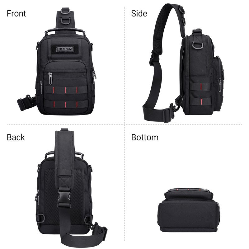 WITZMAN Sling Bag for Men Travel Crossbody Sling Bags with USB Charging Port Casual Chest Bag for Daily Outdoor Work(B730 Black)