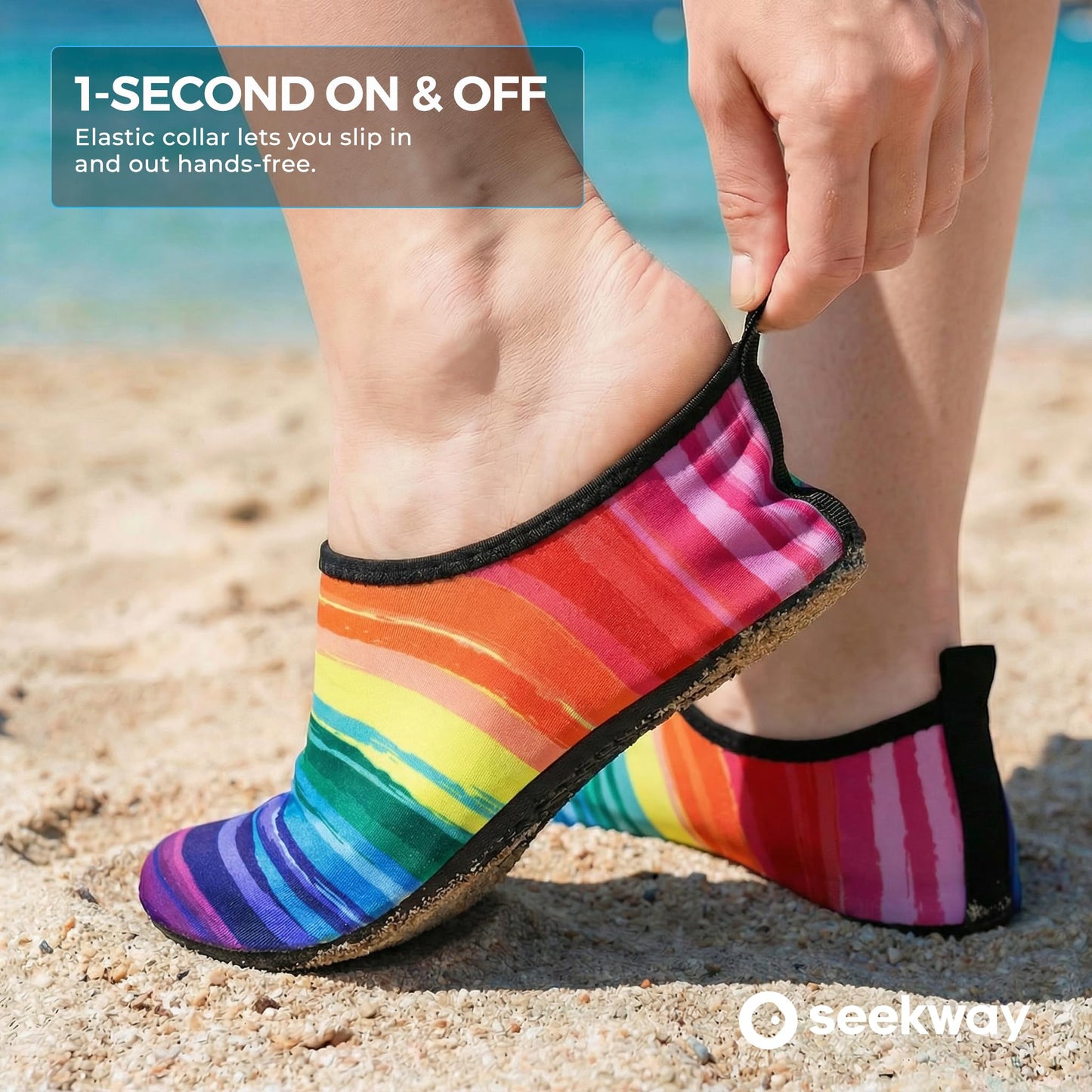 SEEKWAY Water Shoes Women Men Adult Quick-Dry Aqua Socks Barefoot Non Slip for Beach Swim River Pool Lake surf Black Size SK002
