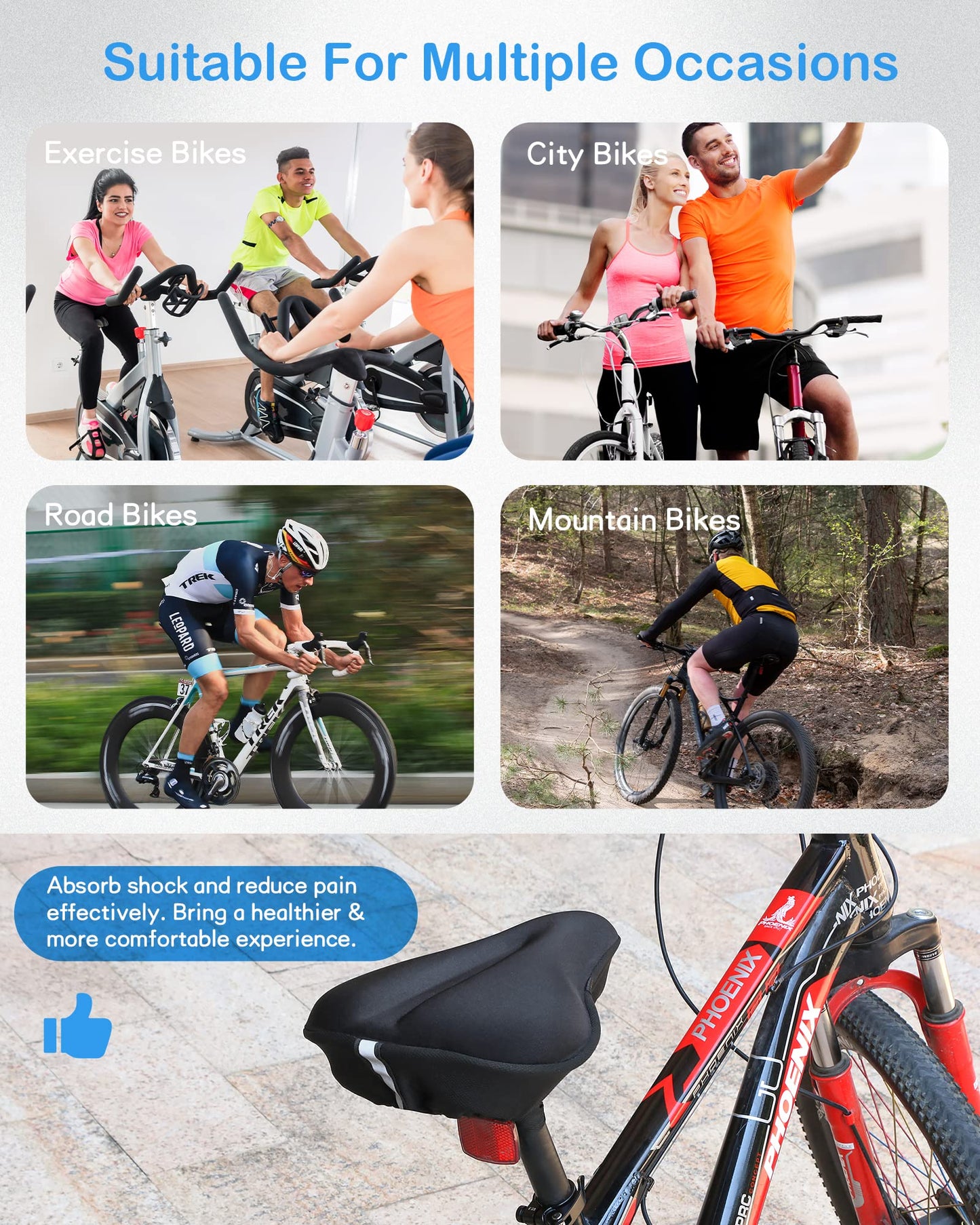 CUNCUI Bike Seat Cushion, Gel Seats Cover, Bicycle Covers, Bike Seat Cushion for Women Men Comfort Compatible, Suitable for Outdoor and Indoor (11x10 inch)