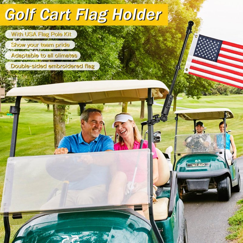 SANXIACAR Golf Cart Flag Holder with USA Flag Pole Kit Set for EZGO TXT RXV Club Car Precedent DS Tempo Onward Yamaha Boat Flag Pole Mount Kit (with American Flag 12 x 18 Inch)
