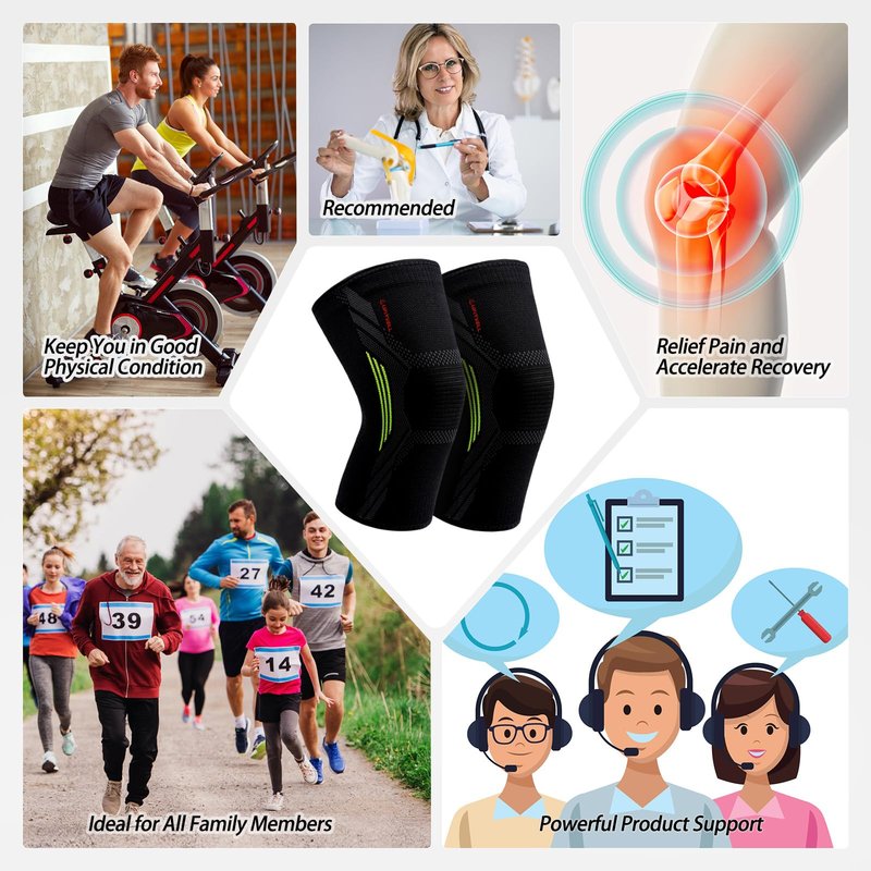 Knee Brace for Women & Men - UFITVELL 2 Packs knee compression sleeve for Knee Pain, Ideal for Gym, Running, Basketball, volleyball, Yoga, Support Meniscus Tear, swelling & Arthritis Pain Relief -