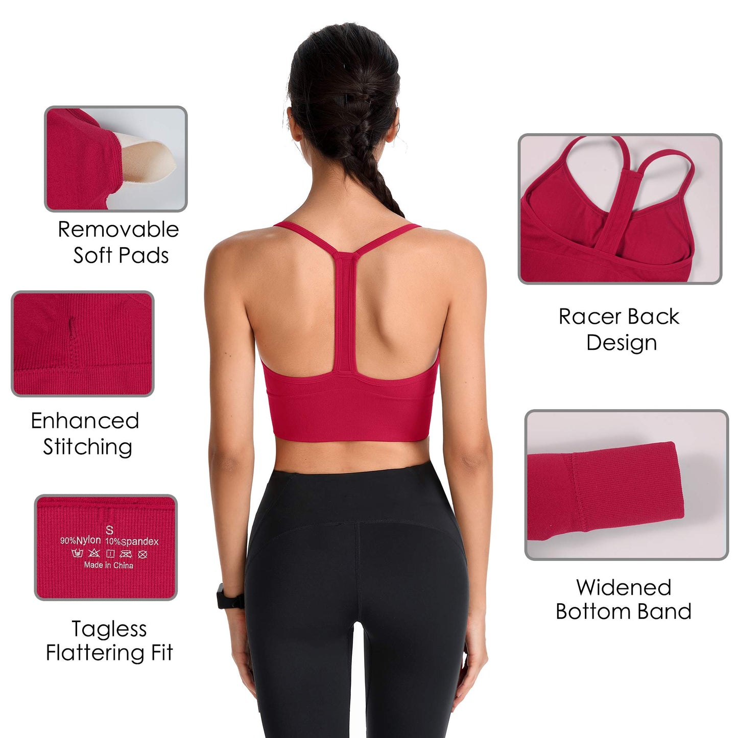 Evercute Racerback Sports Bras Padded Y Racer Back Cropped Bras for Yoga Workout Fitness Low Impact