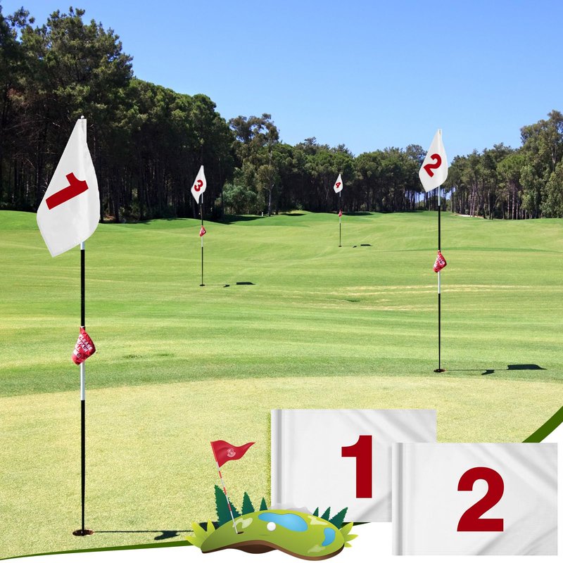 Oudain 9 Pieces 20''L x 14''H Large Numbered Golf Flags with Tube Inserted Oversize Putting Flags Number 1-9, 420D Nylon Flag for Yard Indoor Outdoor Backyard Garden(White)