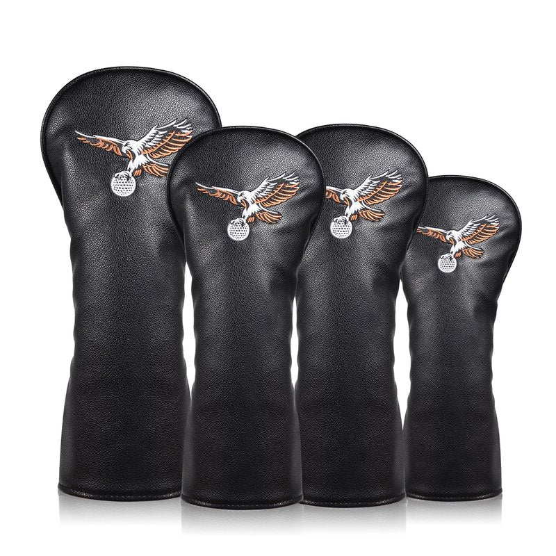Ausluofell Golf Club Head Covers Set - Waterproof PU Leather Iron/Wood/Putter Headcovers (1,3,5, H Size) Premium Lightweight Golf Head Cover with Anti-Scratch Protection for Men & Women (Black)