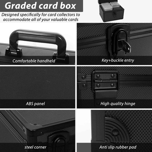 OUUTMEE Graded Card Case - Aluminum Alloy Graded Card Storage Box Compatible with 100 Card Slabs - the Sports Trading Card Case Fits PSA, CSG, BGS and Top Loaders