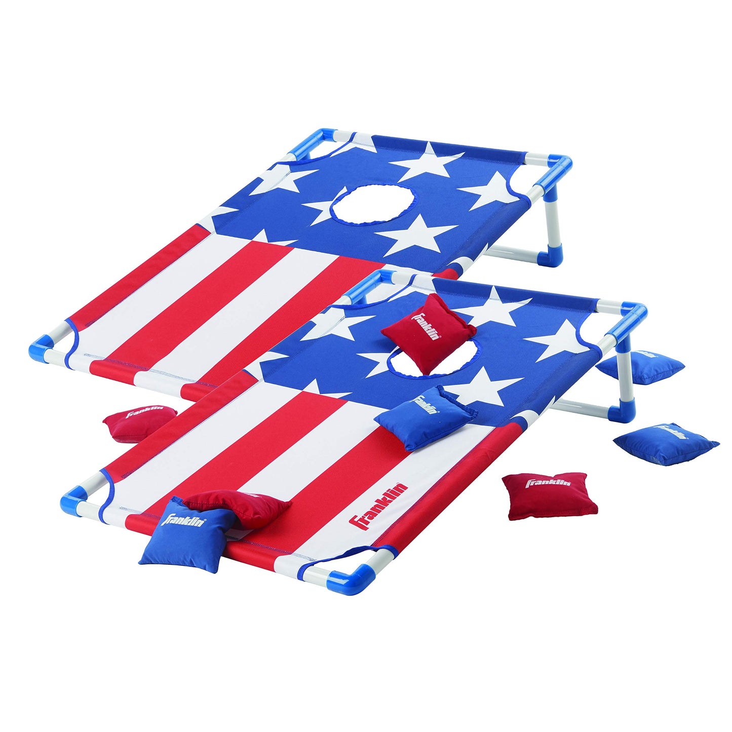 Franklin Sports Cornhole Game Sets - Portable Cornhole Boards + Bean Bags - (2) Boards + (8) Bean Bags Included - Perfect Beach + Lawn Tailgate Game Set - USA