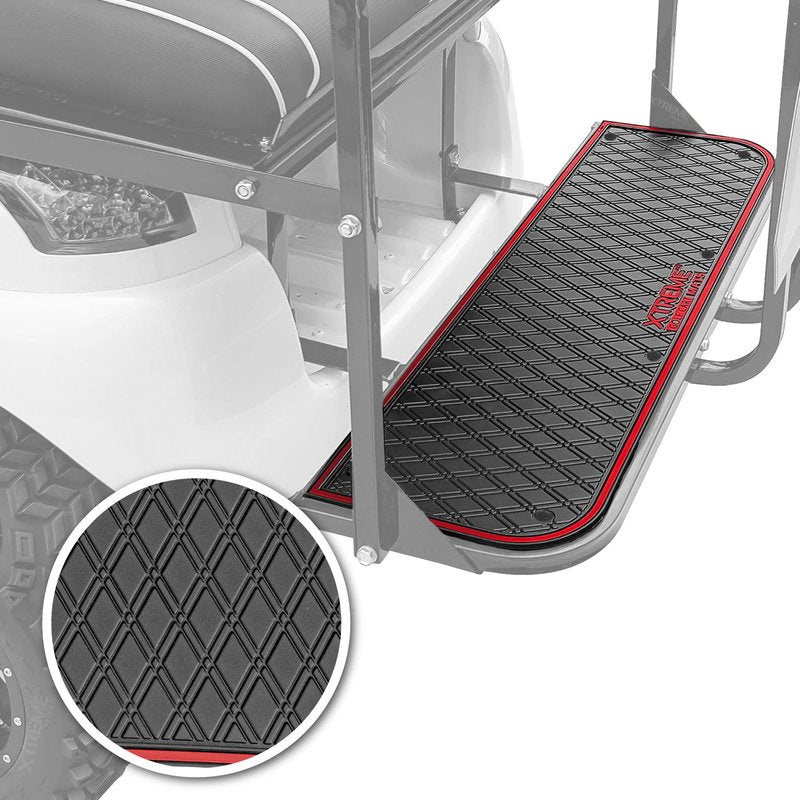 Xtreme Golf Cart Mats Rear Step Rubber Floor Mat for Golf Cart Models Equipped with MadJax Genesis 150, GTW MACH1, or MODZ Flip4 Rear Seat Kits | Full Coverage Protection 41" x 12" - Red Trim