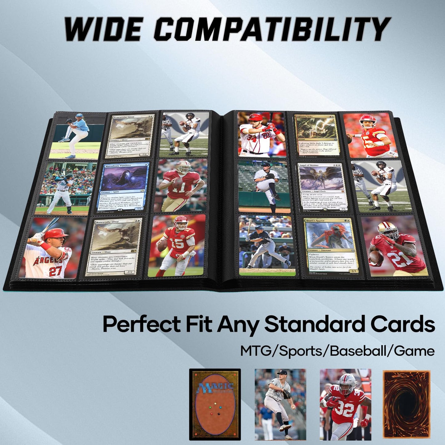 Tioplior 9 Pocket Card Binder,Trading Card binder Holds 432 Side Loading Pocket,Durable PU Cover,Card Collection Binder for MTG, TCG, Baseball,Sports Cards (Navy Blue)