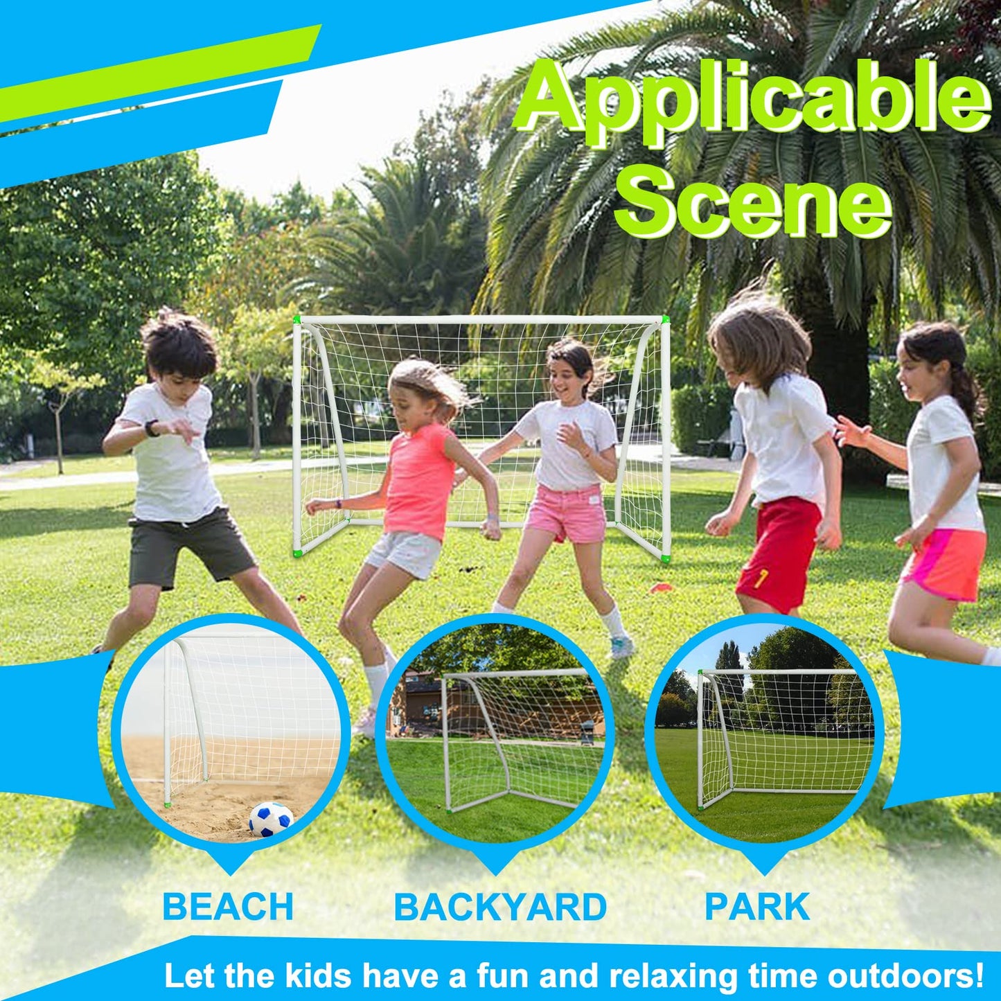 6'X4' Soccer Goal for Backyard Kids Portable Soccer Net with High-Strength Nets, Ground Stakes, Eight-Shaped Clasp, Strong PVC Frame & Weather Resistance Excellent Soccer Field Equipment