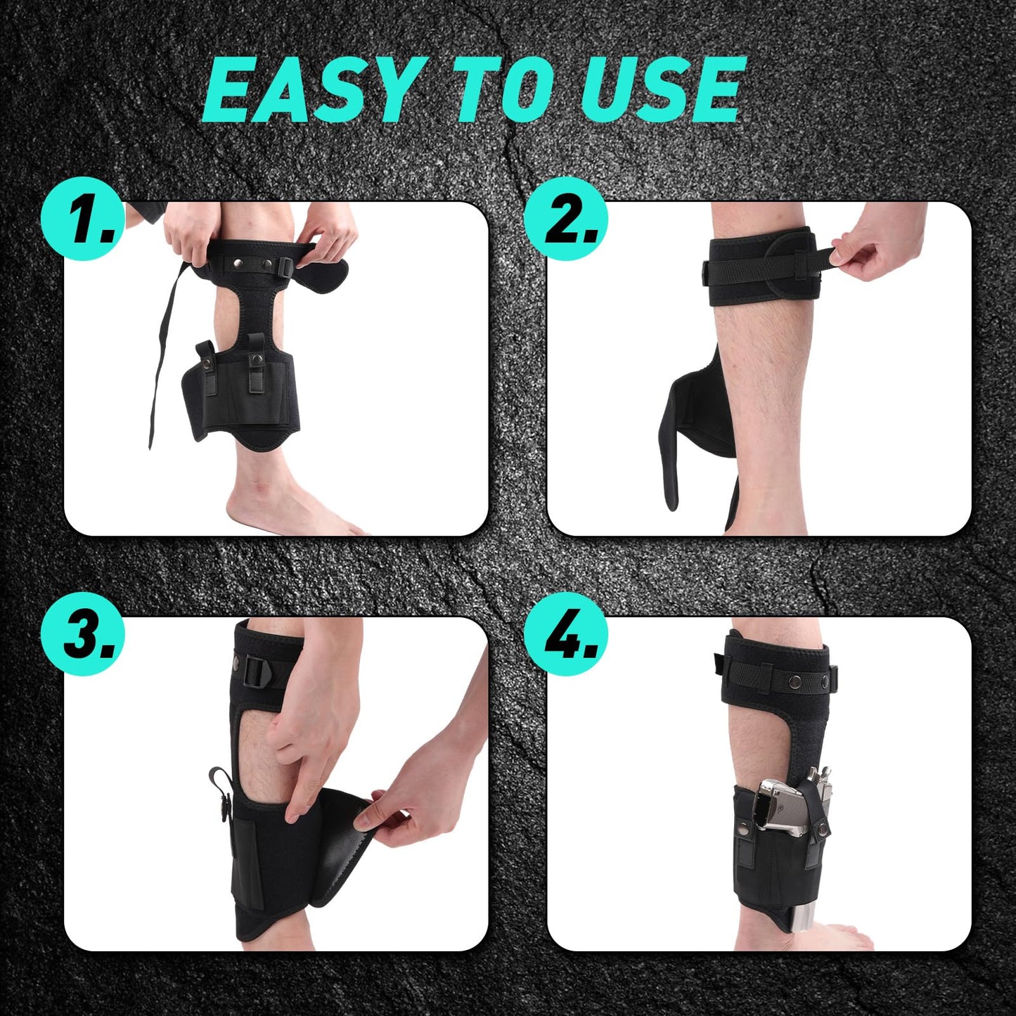 Funnysoft Ankle Holster for Concealed Carry Gun Leg Carry Pistol Holster with Pouch Compatible with Glock 43 26 19 SIG-P365 Ruger LCP 9mm 380 Adjustable Fit for Men Women(Classic)