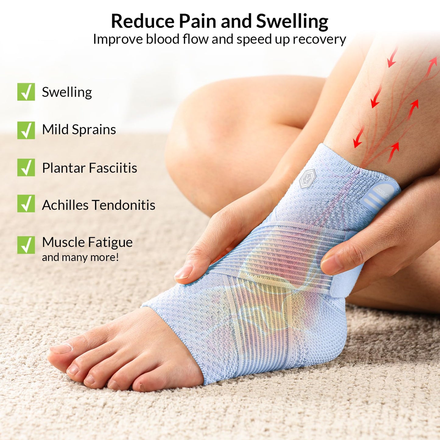 ZOELION Ankle Brace Compression Support with Removable Fishnet Strap, 3D Knit Plantar Fasciitis Relief Achilles Tendonitis Brace, Ankle Compression Sleeve for Pain Relief & Injury Healing, Blue/XXL
