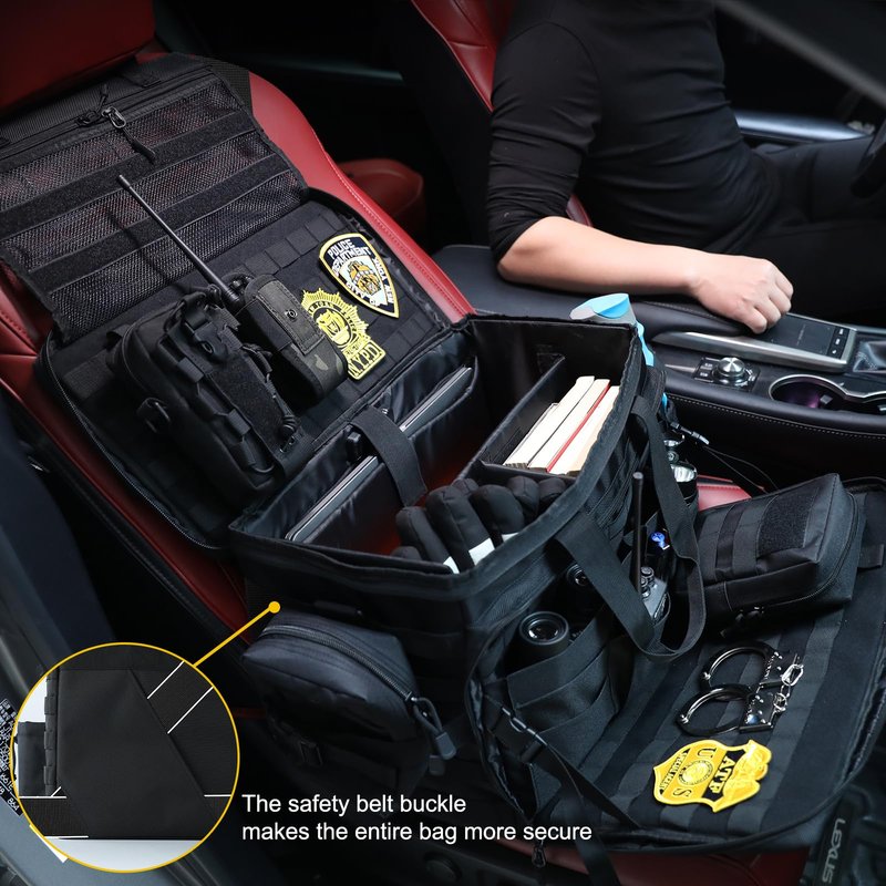 rubertyle Car Front Seat Organizer | Patrol Bag | large police duty Bag | 45L size 17" laptop compatible | Military Duffle for patrol, Gym, Camping, Hunting, Range | DIY space
