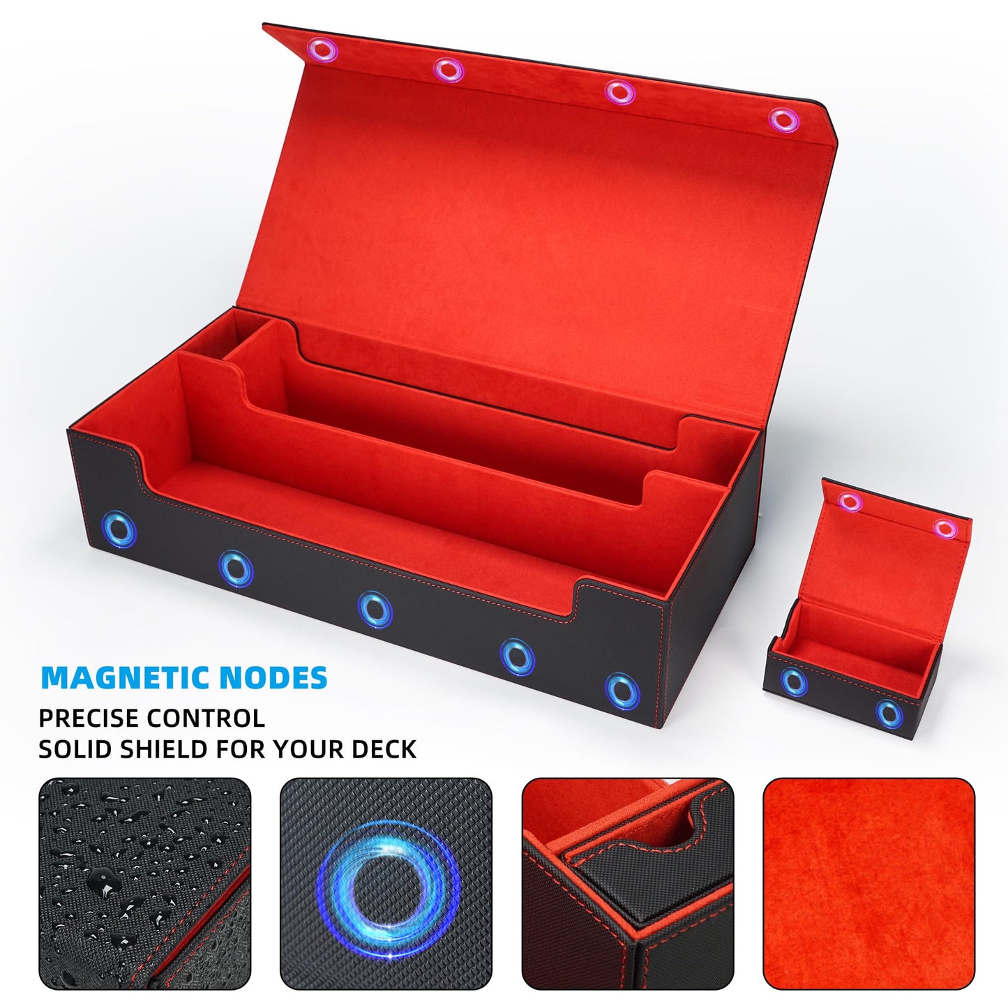 AFIING MTG Deck Box 6 In1 with MTG Playma,Premium Card Storage Box with 5 Pcs MTG Deck Box Holds 2400+ Trading Cards, Large TCG Card Deck Case for Magic Yugioh Sports Cards (Black&Red)