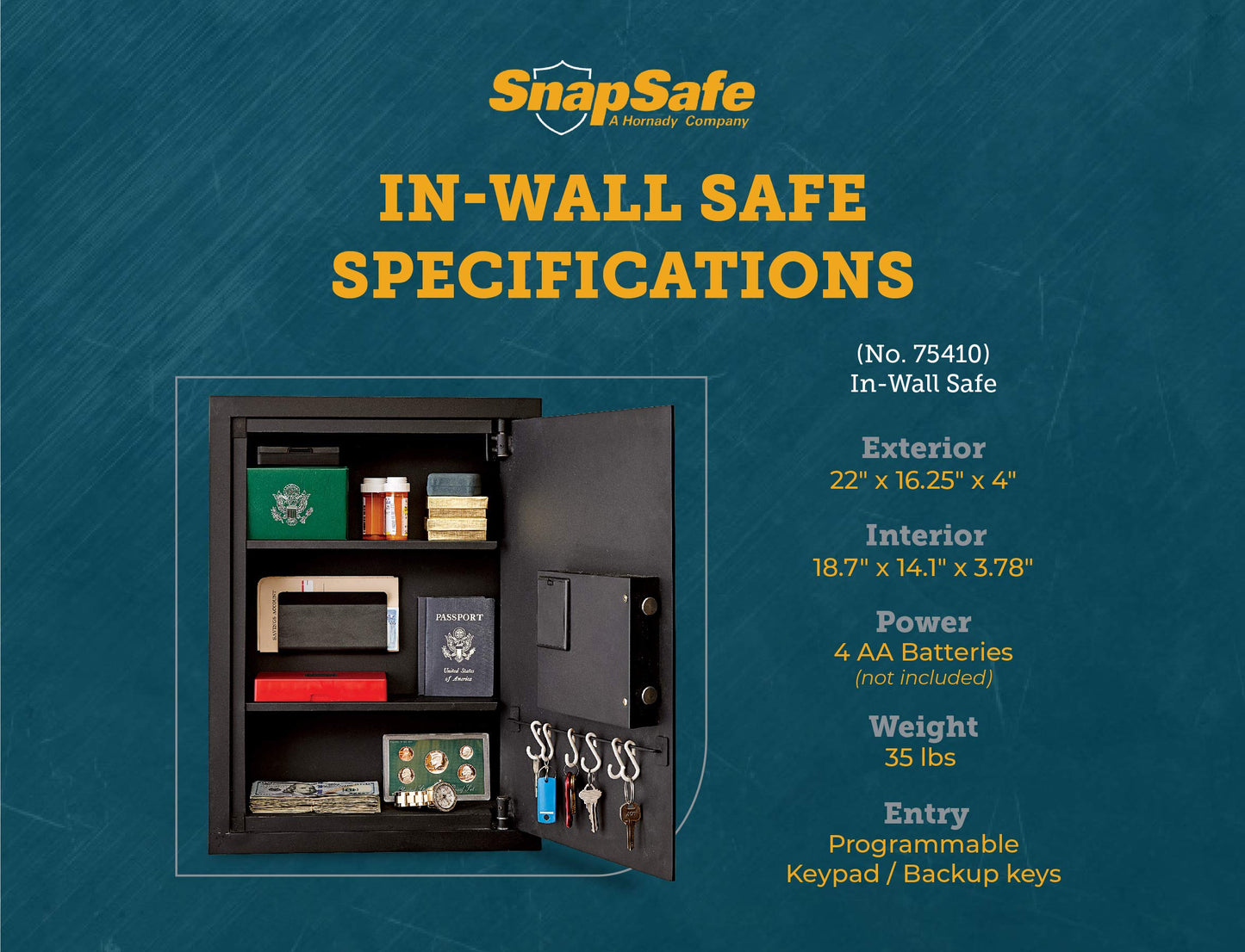 SnapSafe in Wall Gun Safe and Money Safe - Hidden Safe Provides Security for Your Firearms & Valuables, Keypad Entry - In Wall Safe Between Studs with Flush Mount, Ideal for Home, Office Black