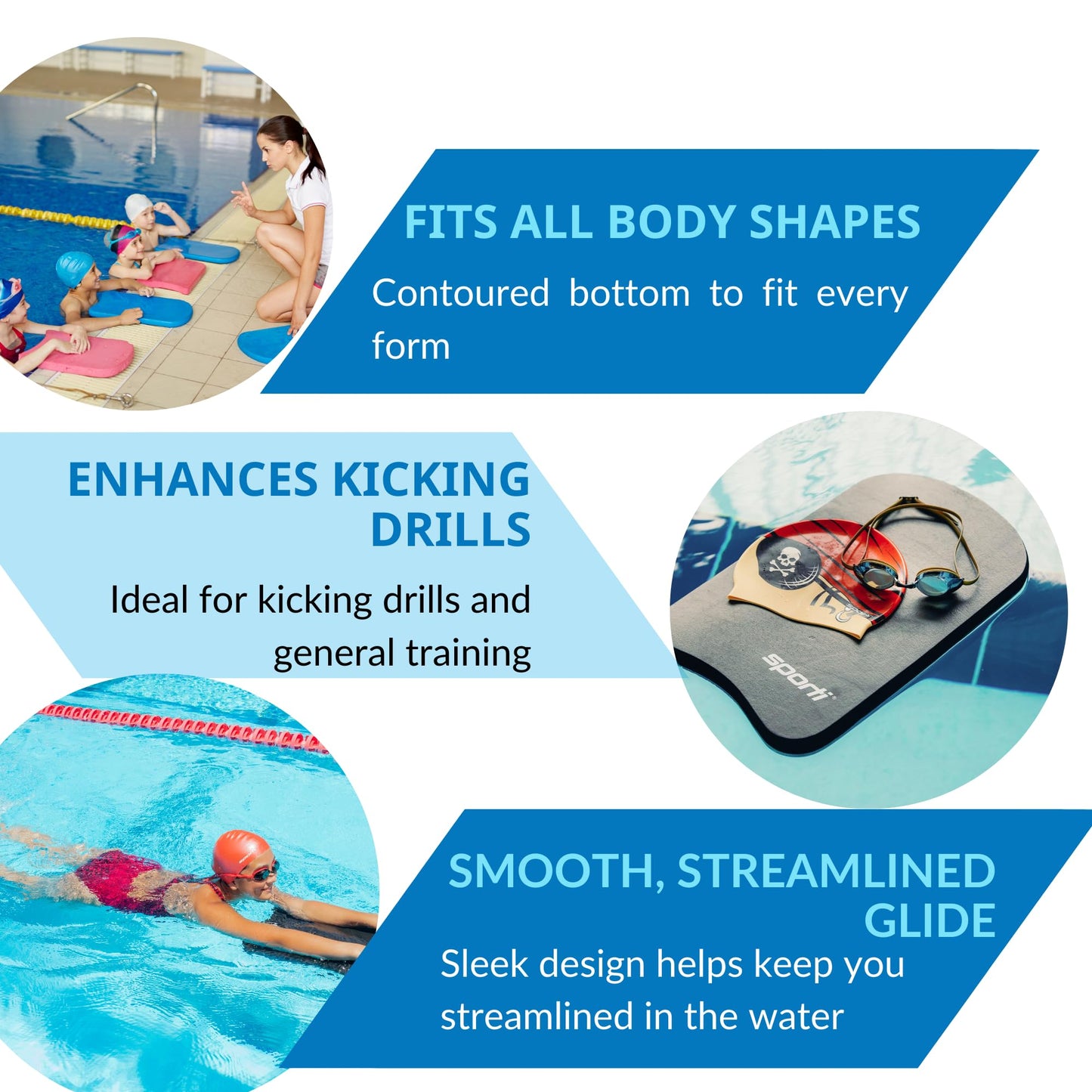 Sporti Junior Kickboard for Swim Training Lesson, Swimming Kick Board for Kid, Water Board for Junior, Swimming Training Aid - Aqua