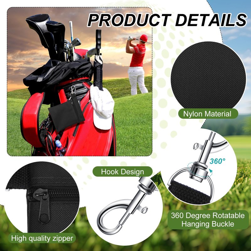 WILLBOND 12 Pcs Golf Tee Bag Holder Tee Pouch Golf Ball Carry Bag with Metal Lobster Claw Clip Multicolor Portable Accessories for Man Woman(Black)