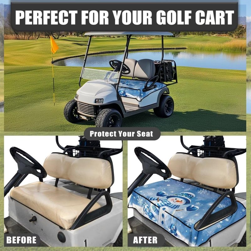 Bulopur Golf Cart Towel Seat Covers Terry Cloth Cute Christams Snowman Washable Easy Install Golf Cart Seat Covers Kit for EZGO TXT RXV/Club Car DS Precedent