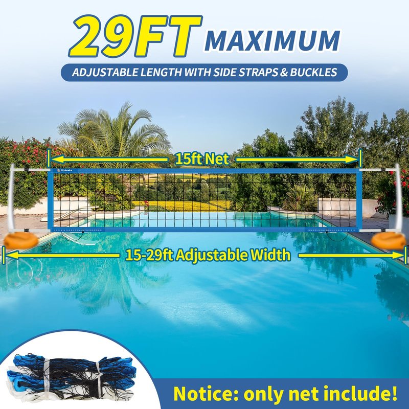 Olybeaka Pool Volleyball Net Only, Reinforced Anti-UV Replacement Pool Volleyball Net with Scoring Clamps, 15 ft Net - Easy Set Up and Long Lasting (Sky Blue)