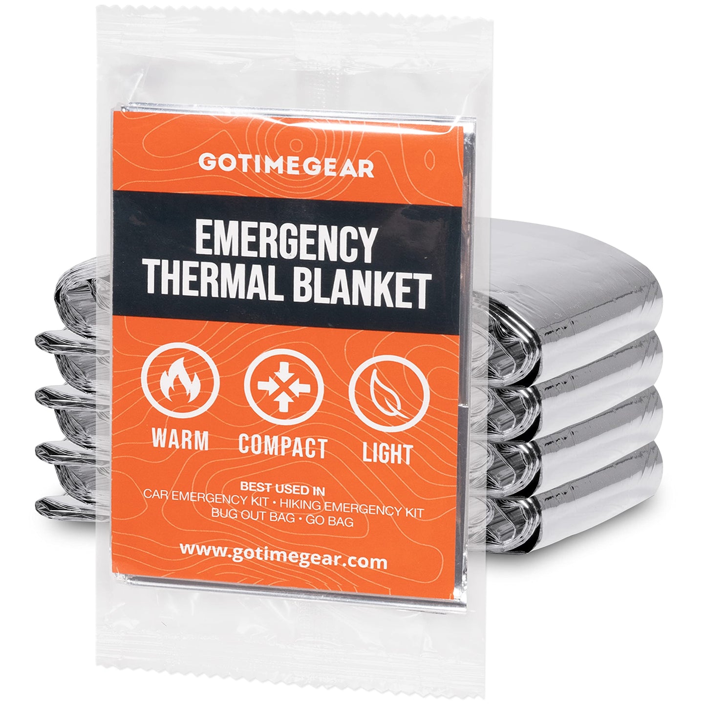 Go Time Gear Emergency Blankets for Survival (4 Pack), Mylar Emergency Survival Gear for Home, Camping, Hiking & Outdoor Survival Kits, Stay Warm, Dry, & Safe with Our Compact Space Blanket