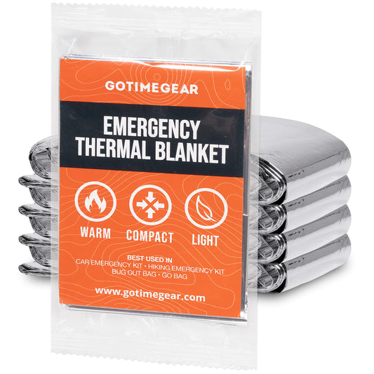 Go Time Gear Emergency Blankets for Survival (4 Pack), Mylar Emergency Survival Gear for Home, Camping, Hiking & Outdoor Survival Kits, Stay Warm, Dry, & Safe with Our Compact Space Blanket