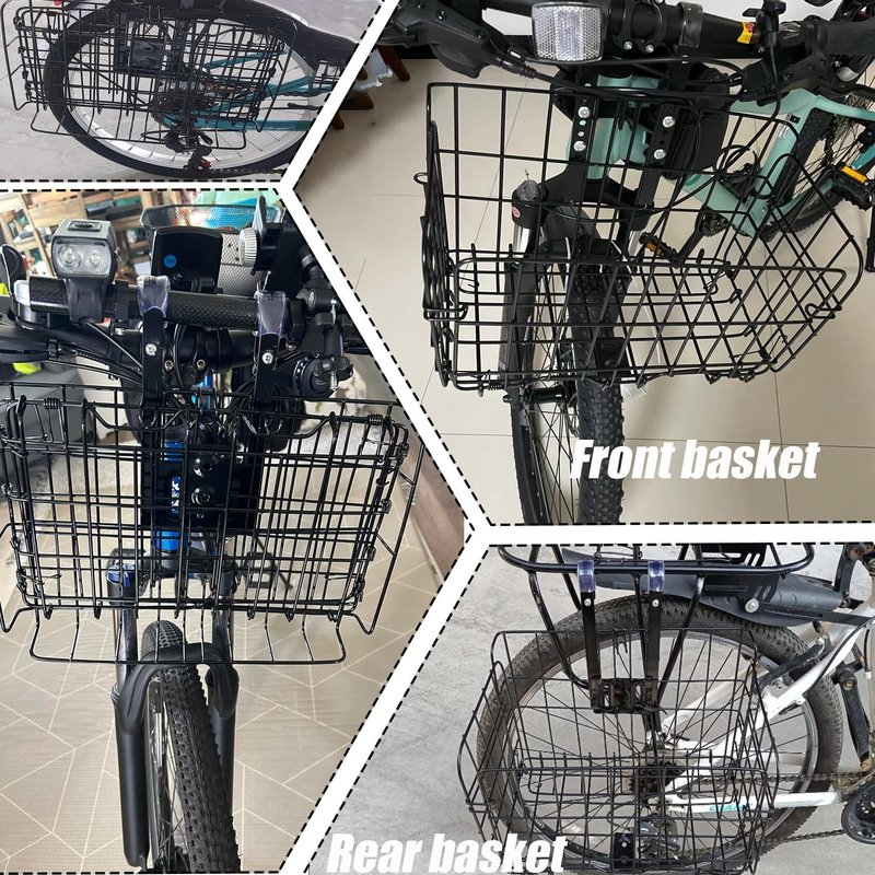 Folding Bike Front Basket, Bicycle Wire Basket with Handles, Easy Installation on Front Handlebar Accessories for Frame Cargo Rack.