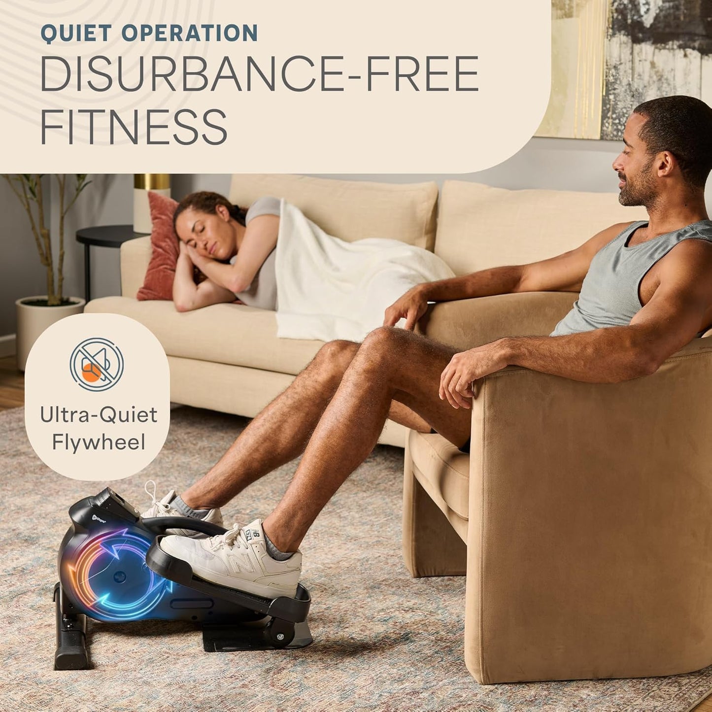 Portable Under Desk Elliptical Exercise Machine - Mini Pedal Exerciser for Home Workouts & Muscle Toning | Fitness App Enabled