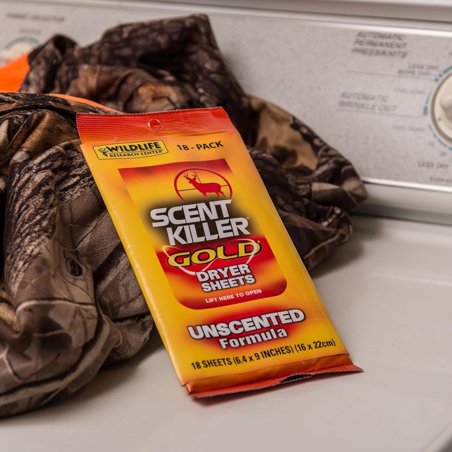 Wildlife Research Scent Killer Gold Dryer Sheets - Unscented, 18 Count | Effective Odor Elimination