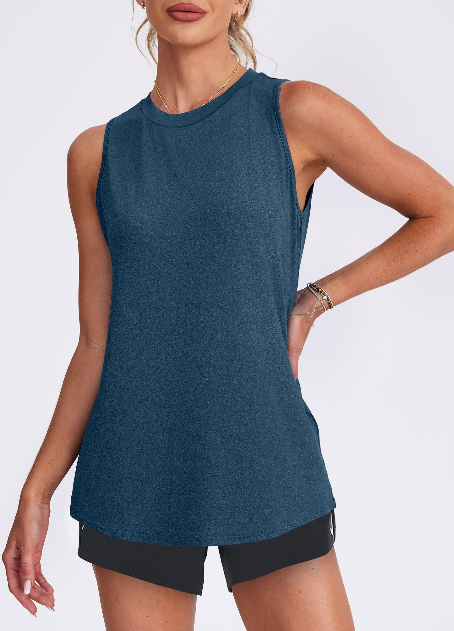Womens Tops Workout Tank Tops for Women Sleeveless Running Shirts Activewear Gym Yoga Tops Dark Blue M