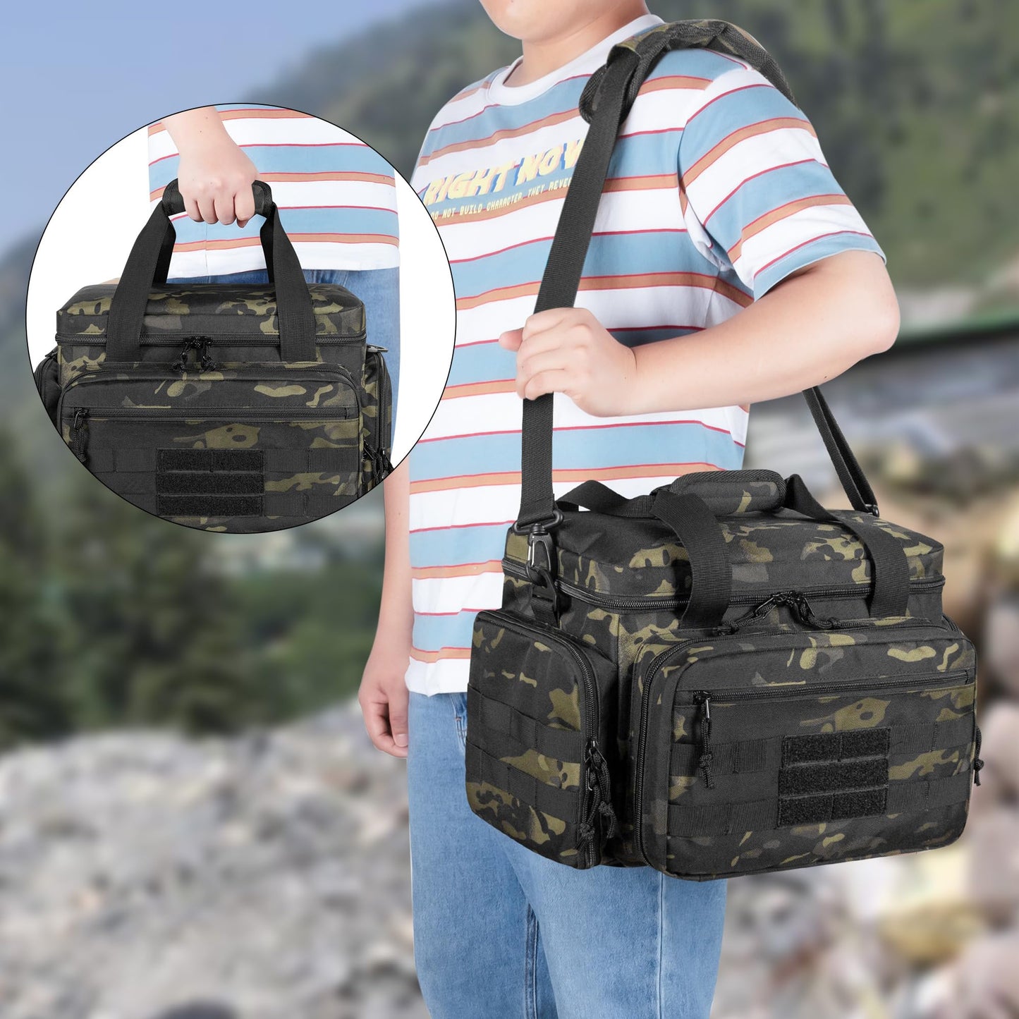 DSLEAF Tactical Gun Range Bag for 4 Handguns, Pistol Shooting Range Bag with 6X Magazine Slots and Extra Pockets for Ammo and Essentials