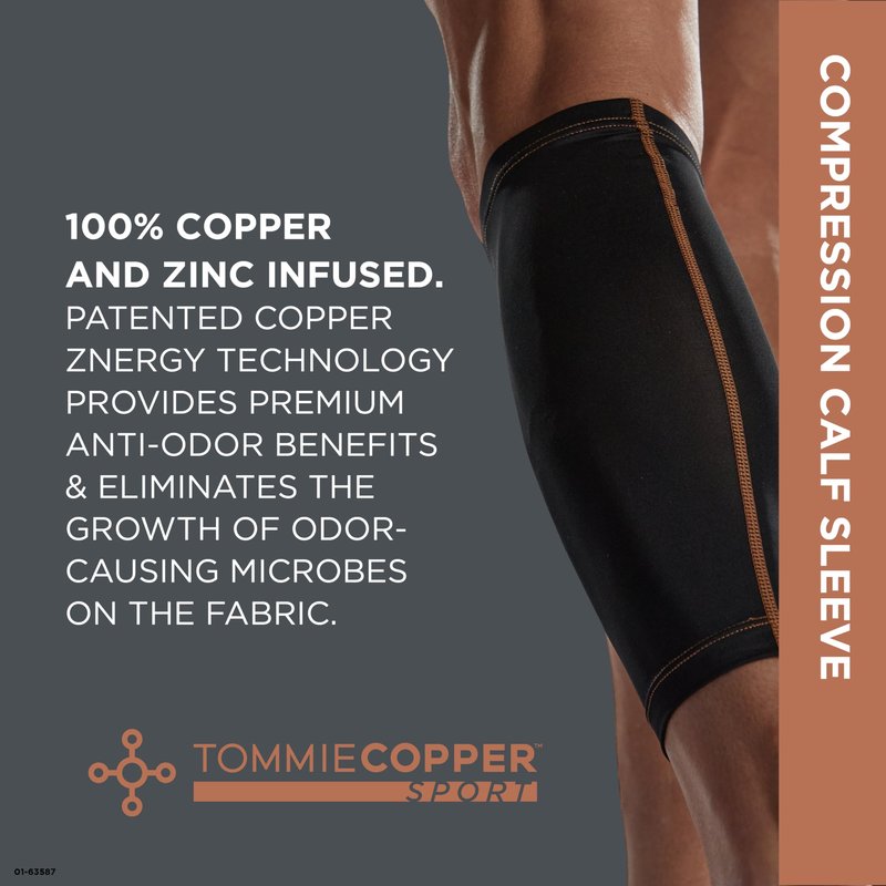Tommie Copper Calf Compression Sleeve (L/XL, Black), 15-20 mmHg, 4D Stretch & Non-Slip Fit for Targeted Support, Patented Copper Znergy Fabric, Anti-Odor Benefits, Breathable Design