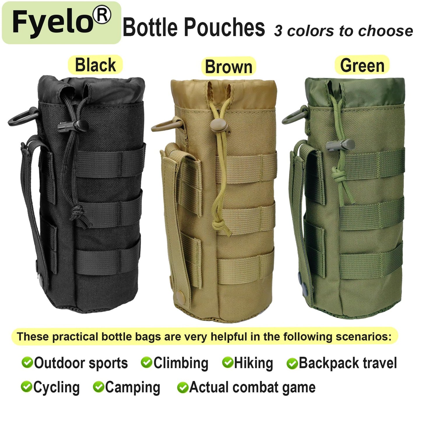Tactical MOLLE Bottle Pouch Basic Style & Enhanced with Shoulder Strap