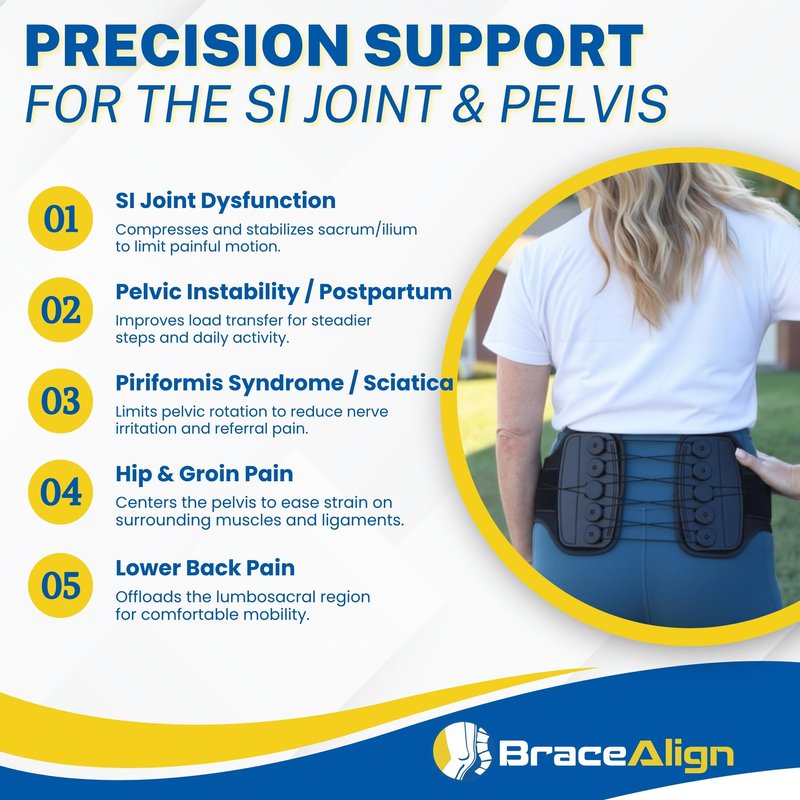 Brace Align GlideFit Adjustable SI Belt - Sacroiliac Joint Dysfunction, Pelvic Instability, Sciatica, Piriformis Syndrome & Lower Back Support Brace - L0621 (OSFM Adults 22–60 in. waist)