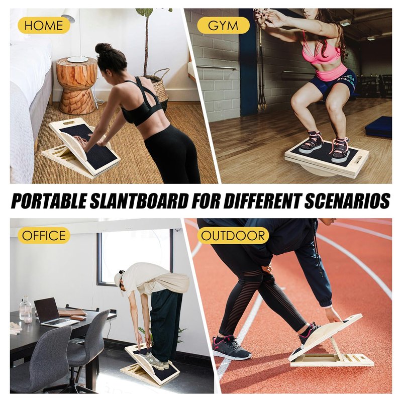 Socpuro Slant Board for Calf Stretching, 2-in-1 Calf Stretcher & Balance Board, Adjustable Wooden Incline Board for Leg Knees Heel Ankle
