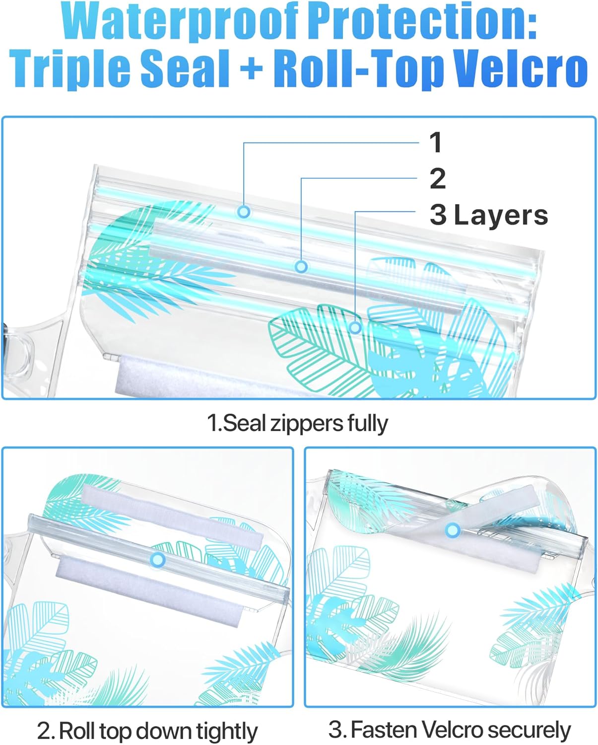 Waterproof Fanny Pack - Adjustable Waist Strap, Triple Zipper Roll-Top Dry Bag for Phone | Ideal for Beach, Kayaking, Boating
