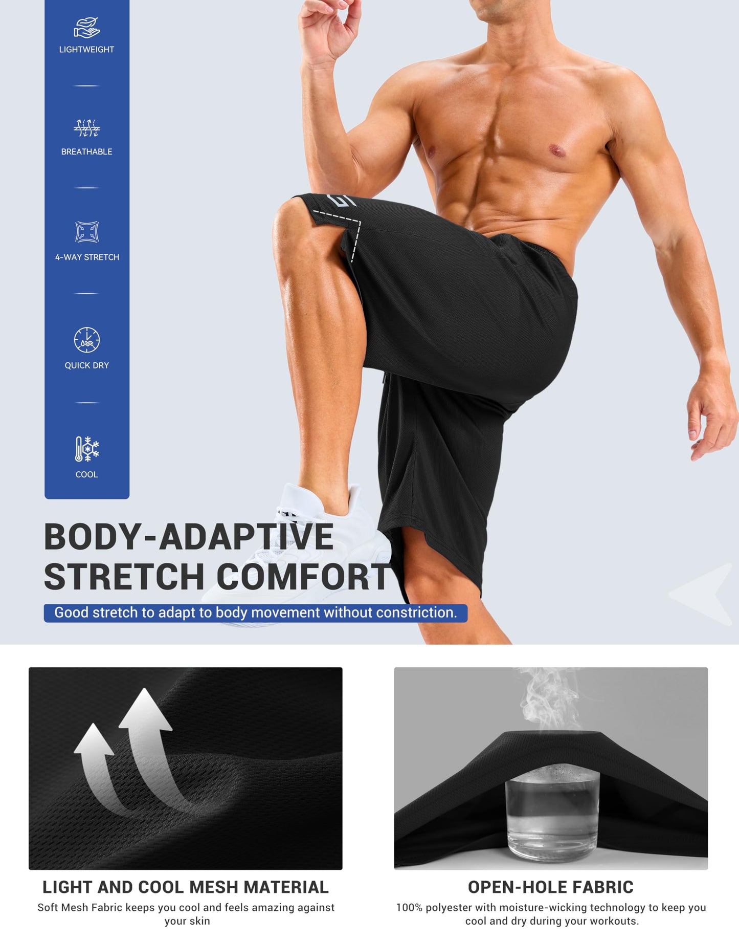 G Gradual Men's Gym Shorts with Zipper Pockets 11'' Basketball Athletic Long Mesh Shorts for Men Workout Quick Dry Lightweight Black