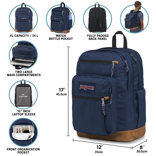 JanSport Cool Backpack, with 15-inch Laptop Sleeve - Large Computer Bag Rucksack with 2 Compartments, Ergonomic Straps, Navy