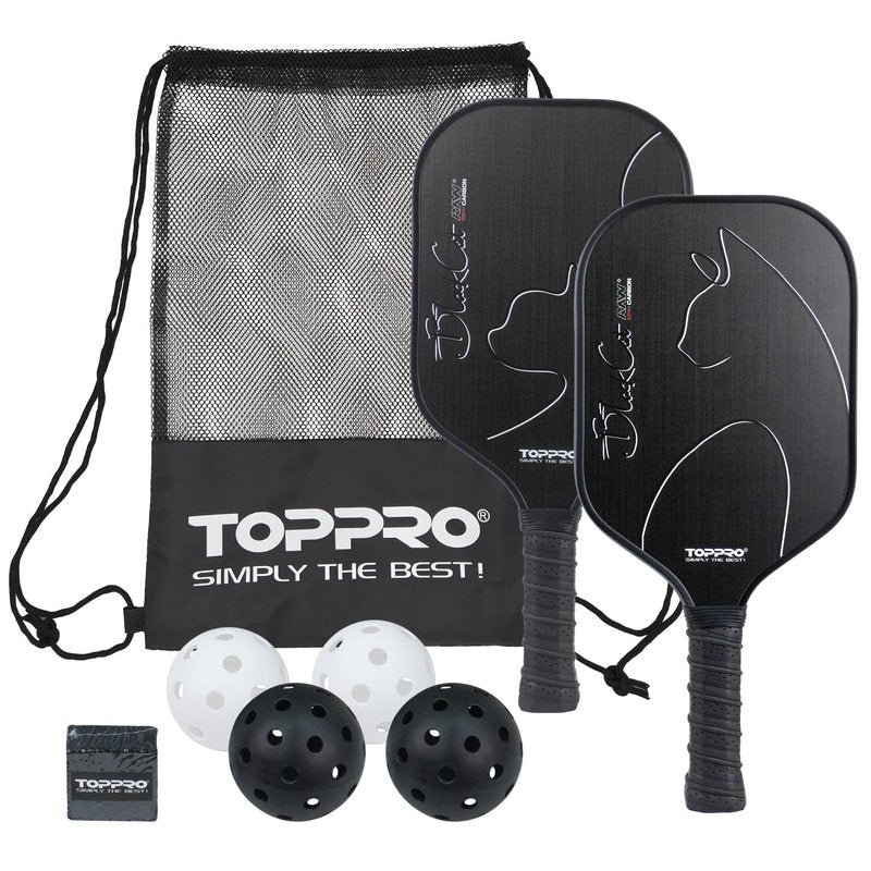 TOPPRO Pickleball Paddles Set of 2, with 2 Lightweight, Durable Fiberglass face and Polymer Honeycomb Core of Pickleball Rackets, 2 Balls, 1 Carrying Bag (Pink & Purple)