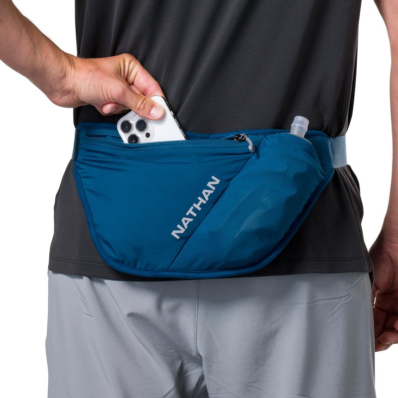 Nathan Hydration Belt for Running - Hydrapak Soft Flask 25 oz Bottle with ExoSpine - Breathable, Adjustable Comfort Fit - Angled Flask Holder - Pinnacle FeatherLite, Ultra-Light, Black
