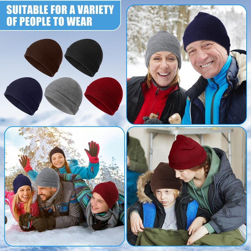 Geyoga 10/30/60 Pcs Winter Beanies and Gloves Warm Knitted Hats Flip Fingerless Mittens Cold Gift for Men Women Homeless Care(10 Pcs)
