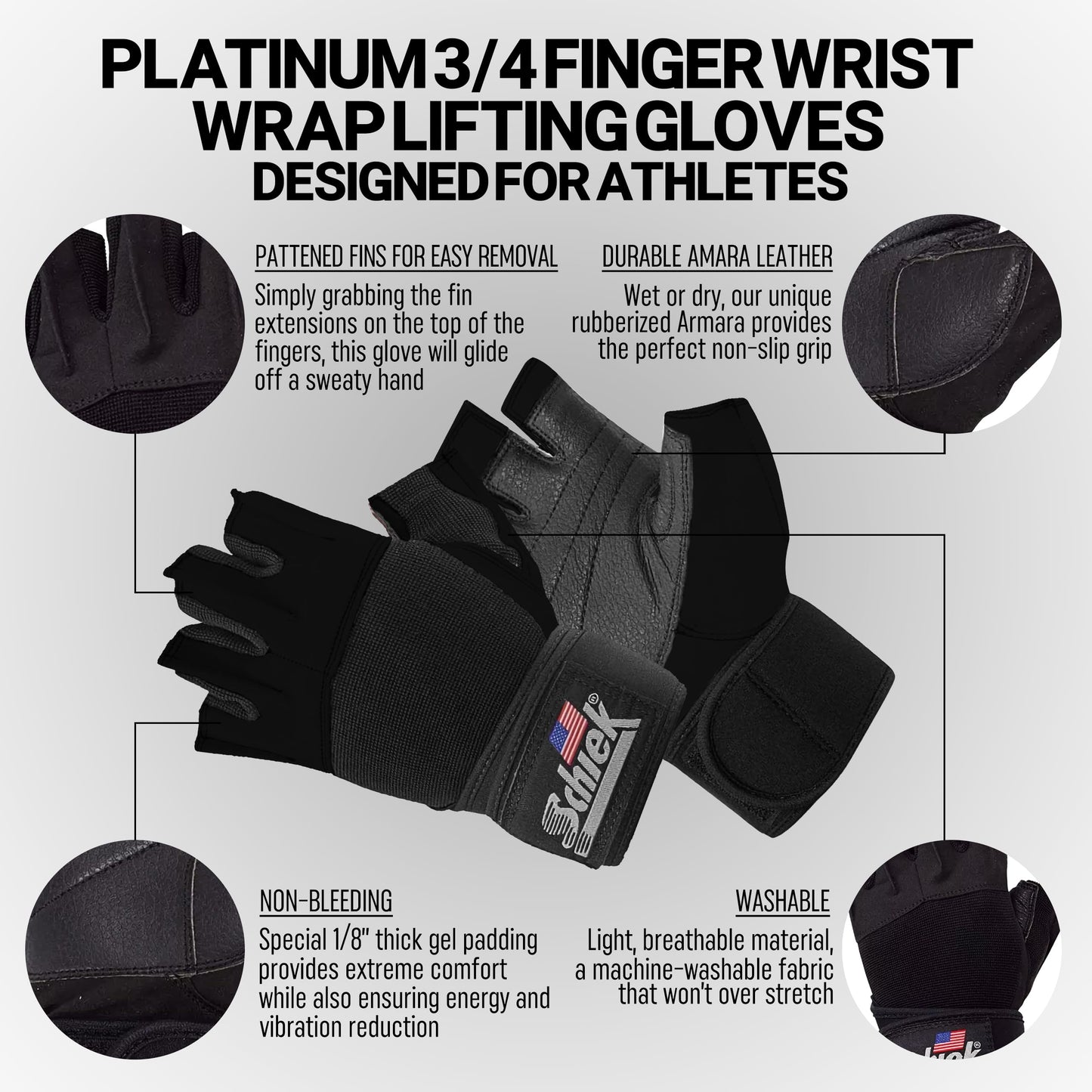 Schiek Sports 540 Platinum Lifting Gloves - Weightlifting Gloves with Wrist Wrap Support for Gym Workouts
