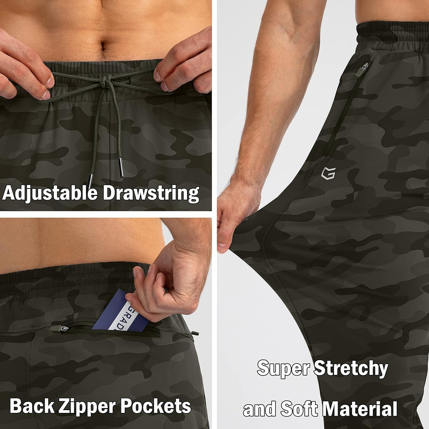 Men's Athletic Sweatpants with Zipper Pockets - Tapered Joggers for Workout, Jogging, Running