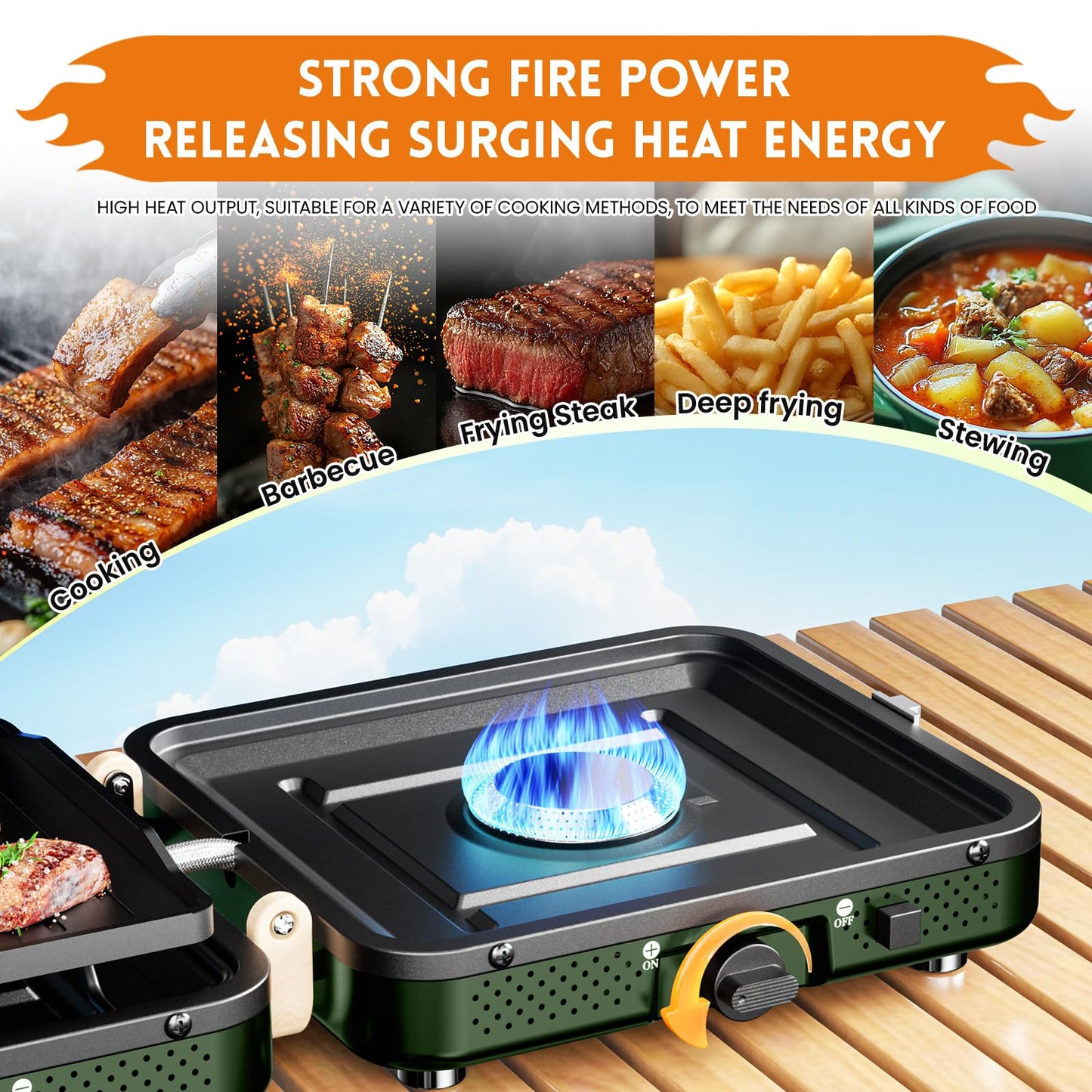 AFFLUENT 2 Burner Propane Camping Stove with Grill and Storage Bag- A Must - Have Camp Stove Propane! Foldable, Featuring Two Adjustable Burners Ideal Portable Camping Stove for Camping & BBQ(Green)